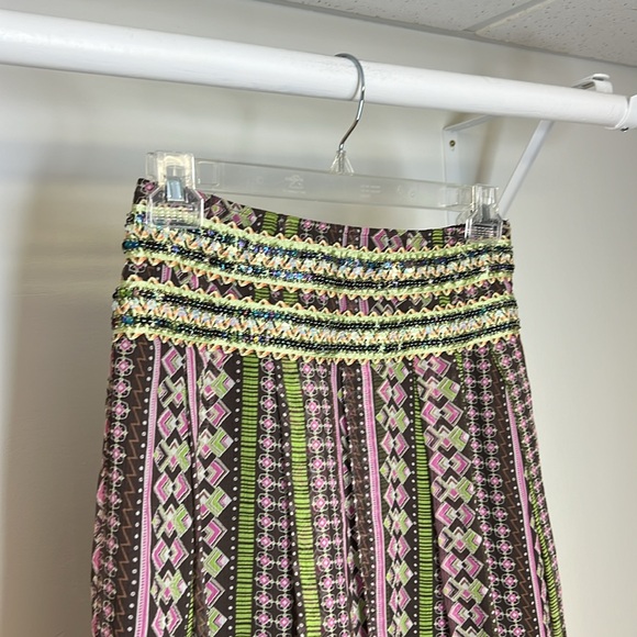 Vintage Free People Beaded Patterned Silk Boho Skirt- 4 - Picture 2 of 6
